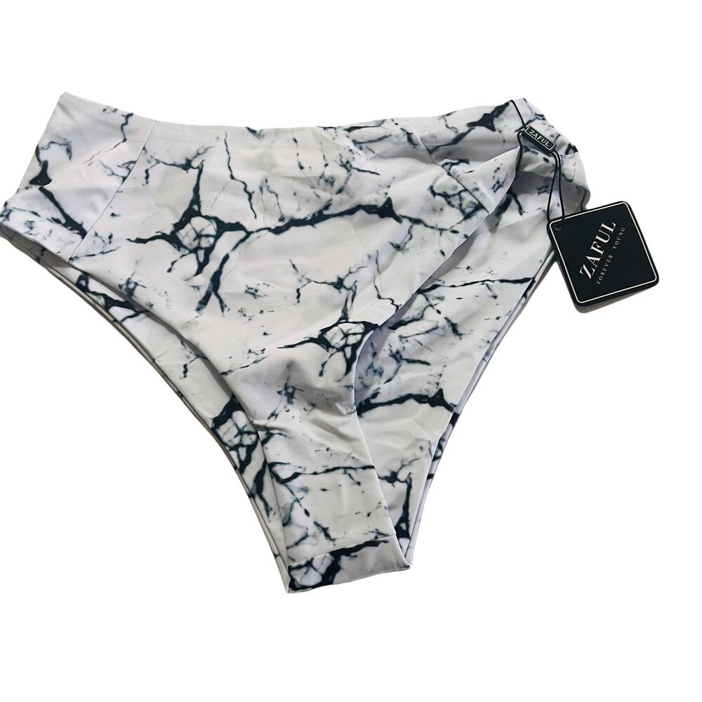 Zaful Abstract Print Cheeky Bikini Bottoms Size 4 NWT White Black - Picture 5 of 5